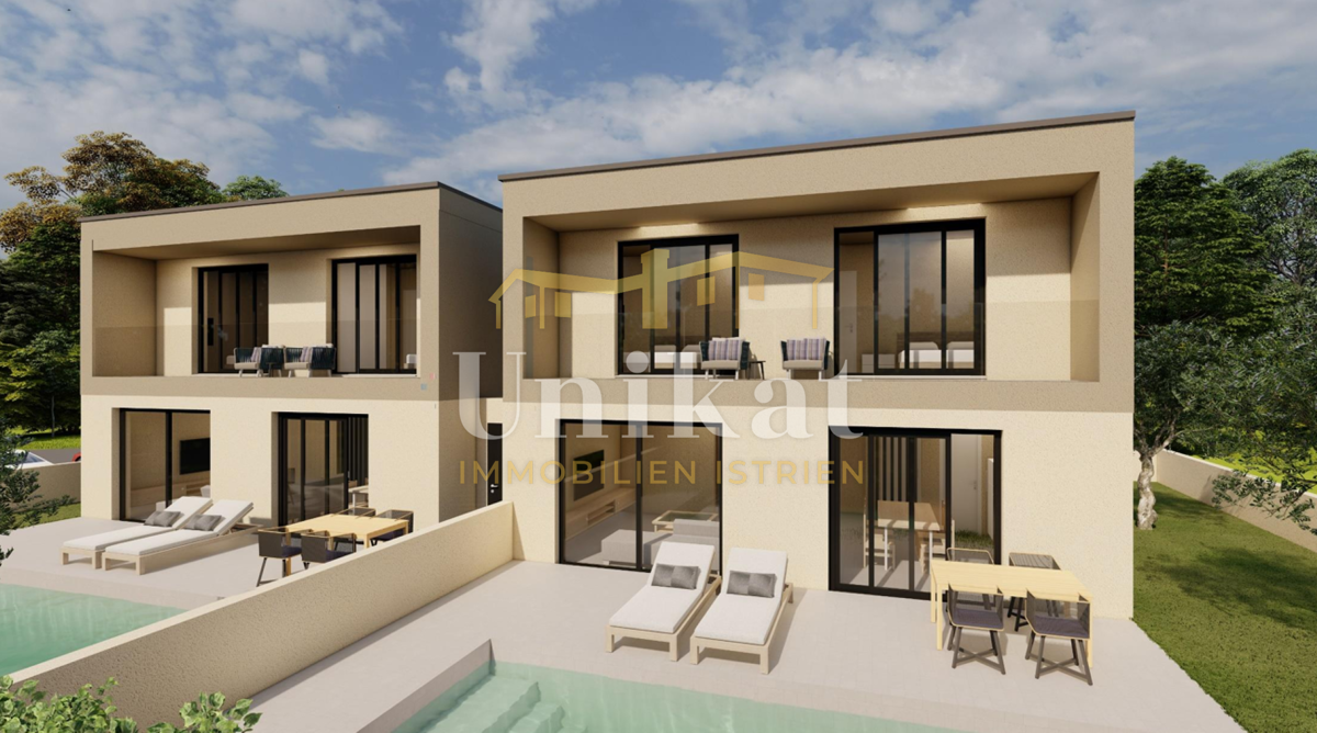 Projekt novogradnje: dvojna hiša s bazenom, 2 spalnici